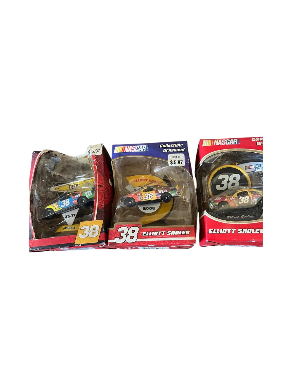 Elliott Sadler NASCAR 2005, 2006, 2007 Diecast Car Collectible Ornament Set/3 Or